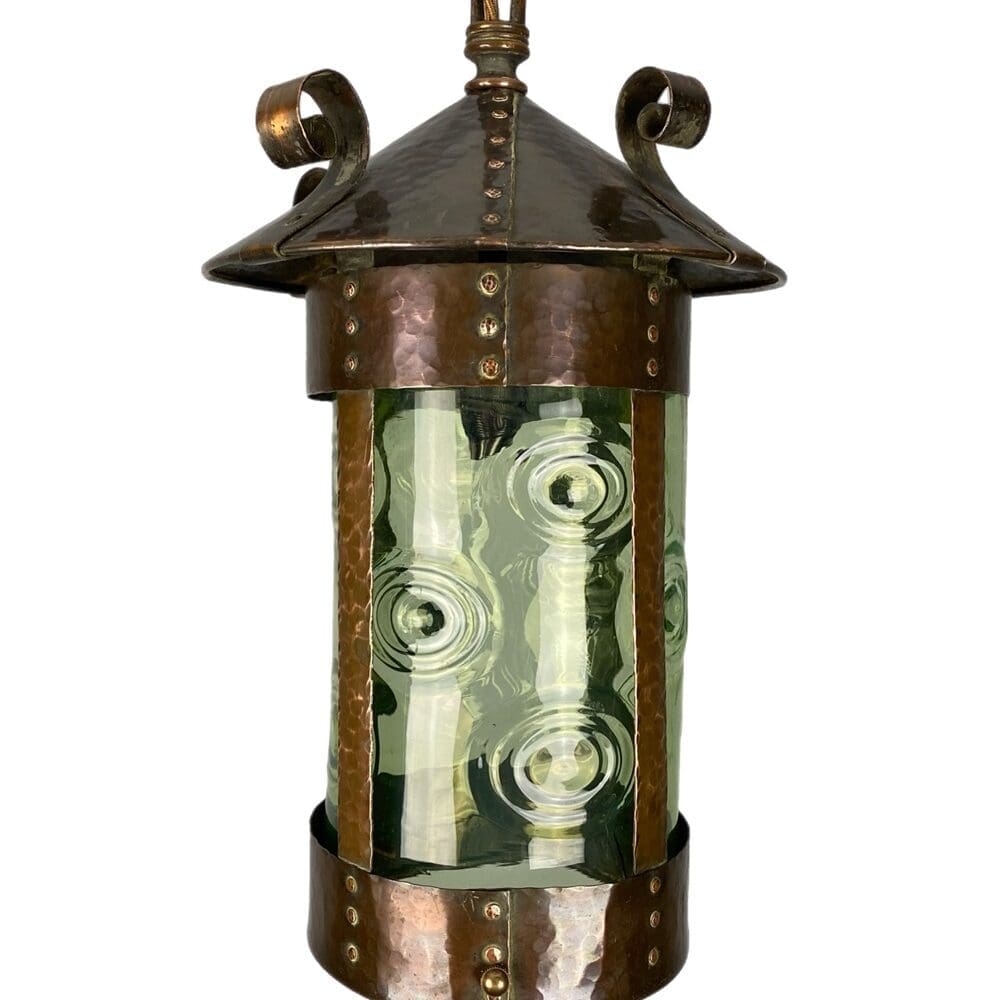 Copper Arts and Crafts Lantern With Green Glass | Ashby Lighting