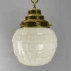 Small white Glass Pendant Light With Checked Pattern