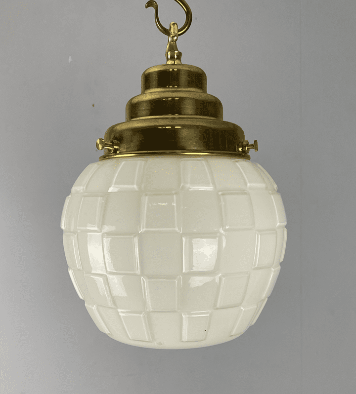 Small white Glass Pendant Light With Checked Pattern