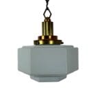 Large Hexagonal Art Deco Opaline Pendant Light